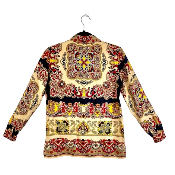 Mob Wife 100% Silk Shirt, Dana Buchman, Size 2 Petite, Gold & Red, Luxurious - Picture 10 of 13